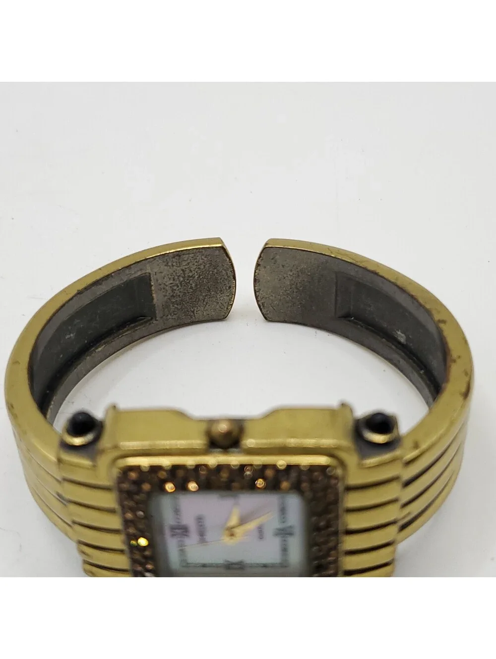 Chico's Cuff Band Gem Bezel Womens Watch 28mm MOP Dial New Battery